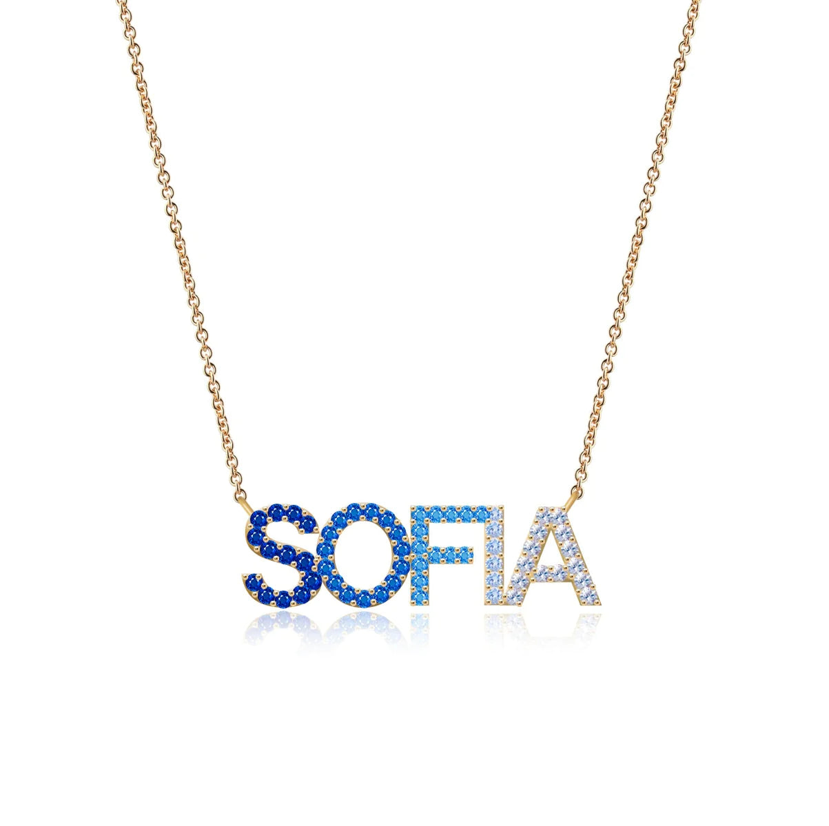 Collar con nombre grande en degradé en oro de 14 k