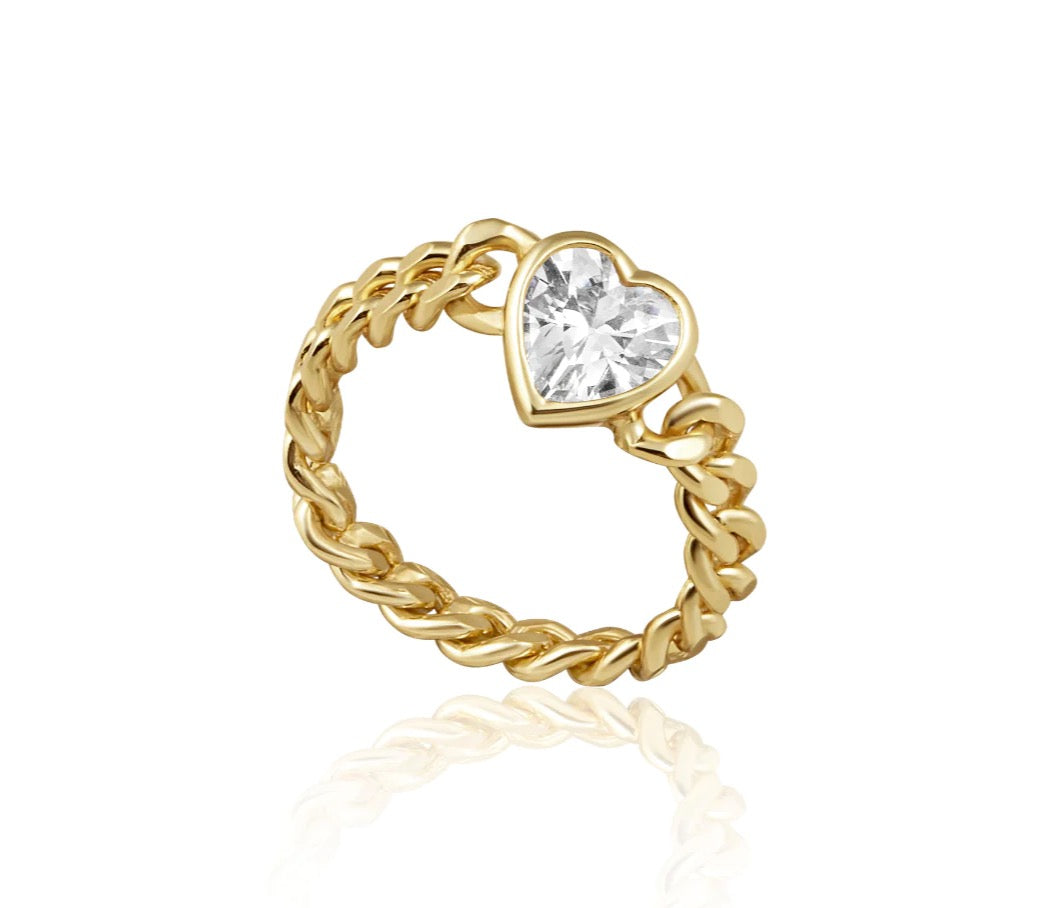 Heart Bezel Chain Ring