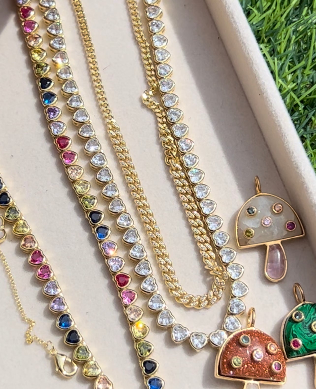 Rainbow Bezel Heart Tennis Necklace
