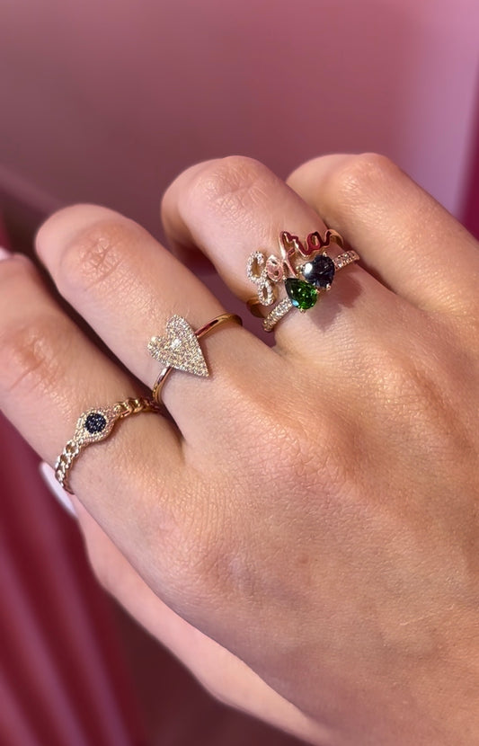 Anillo pavé de diópsido y topacio en oro 14k