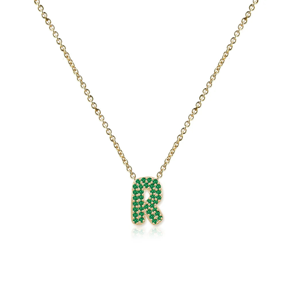 Collar con inicial única de piedra preciosa en oro de 14 k