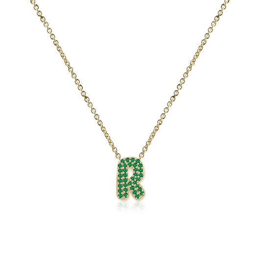 14k Gold Gemstone Single Initial Necklace