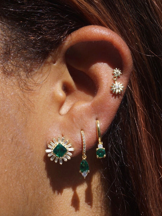 Emerald Cz Mini Hoops - Vermeil