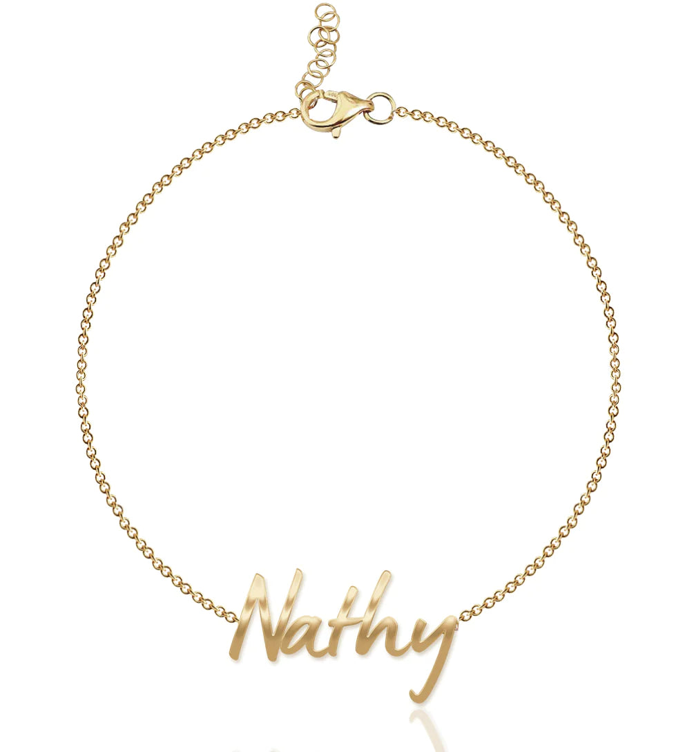 Pulsera con nombre recortado en oro de 14 k