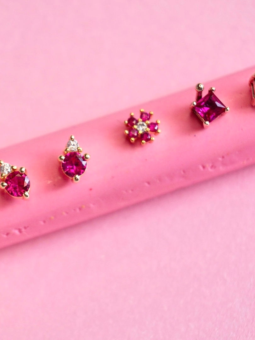 Mini pendientes con circonitas cúbicas de colores - Vermeil
