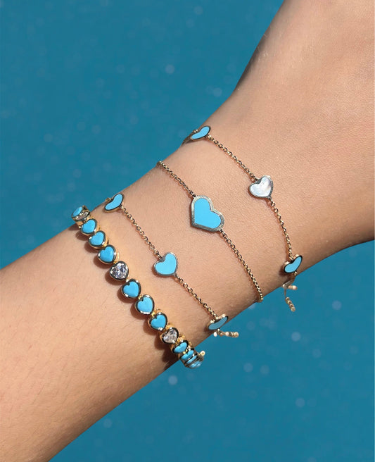14k Solid Gold - Single Turquoise Heart Bracelet