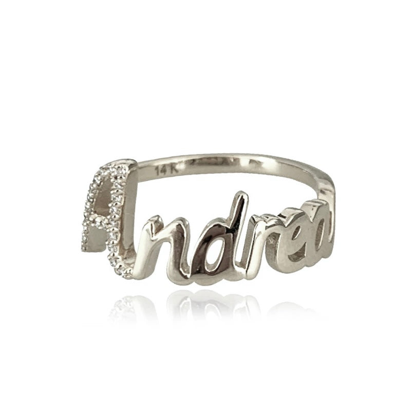 14k Gold Pavé Initial Name Ring