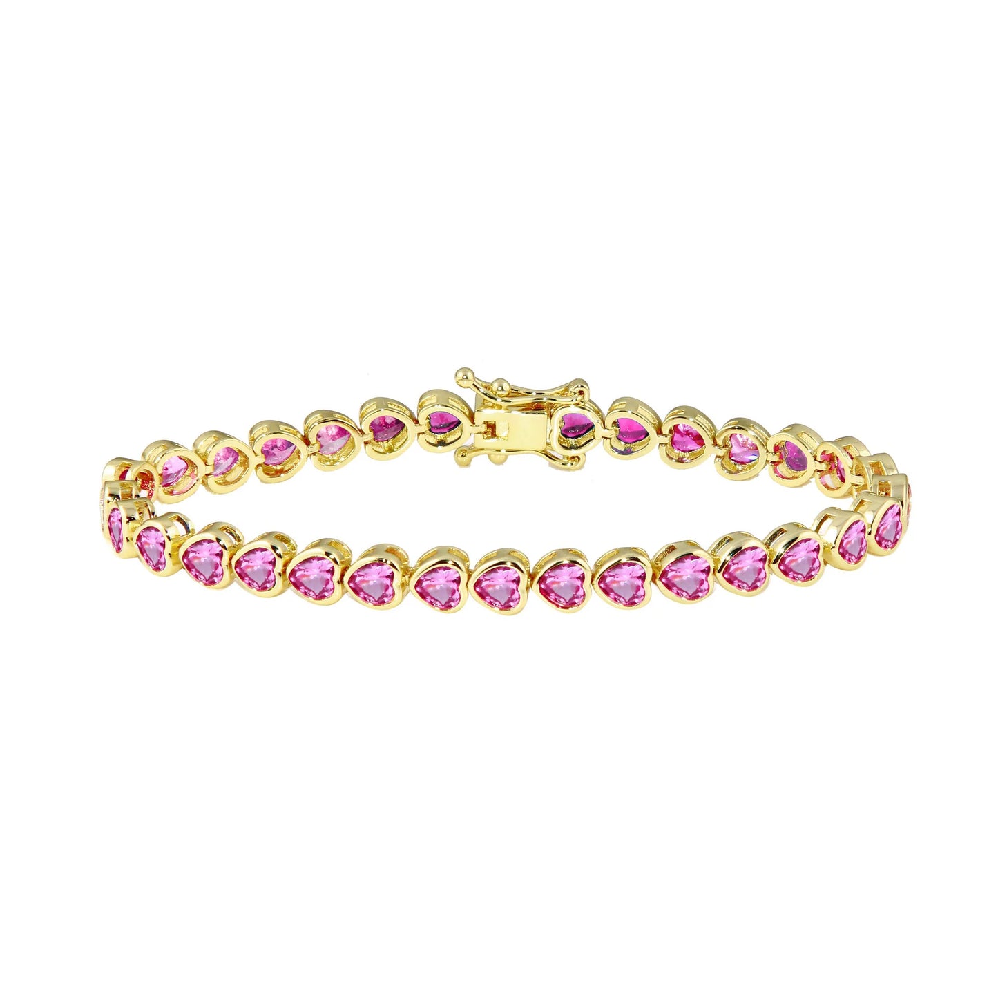 Pulsera de tenis con corazón y bisel rosa