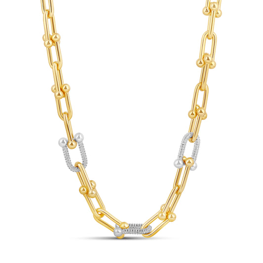 Two Tone U-Link Pavé Necklace