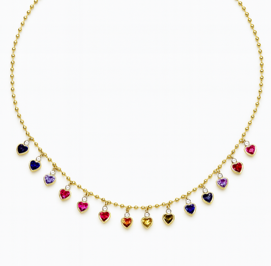 Collar de corazones colgantes de arcoíris