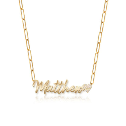 14k Gold Cutout Gold Name & Pavé Charm Necklace