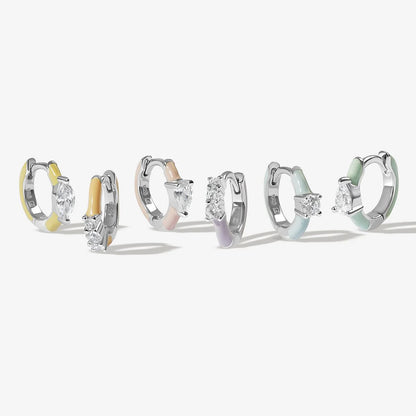Burton Pastel Enamel Stone Huggies - Silver