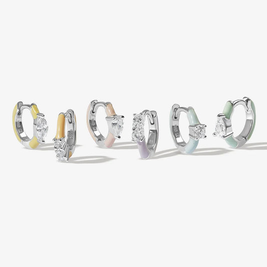 Burton Pastel Enamel Stone Huggies - Silver