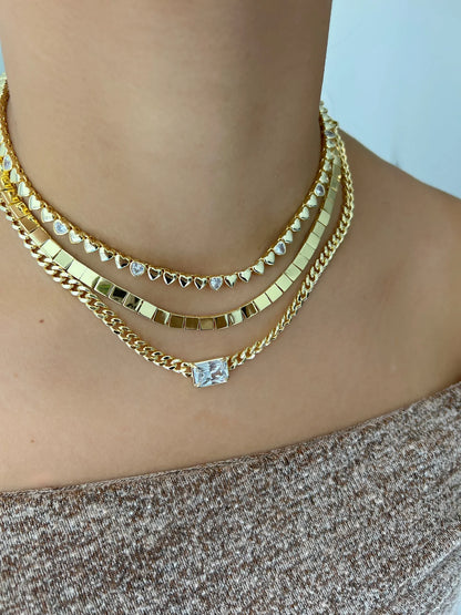 Collar de tenis con corazón de diamantes y macizo