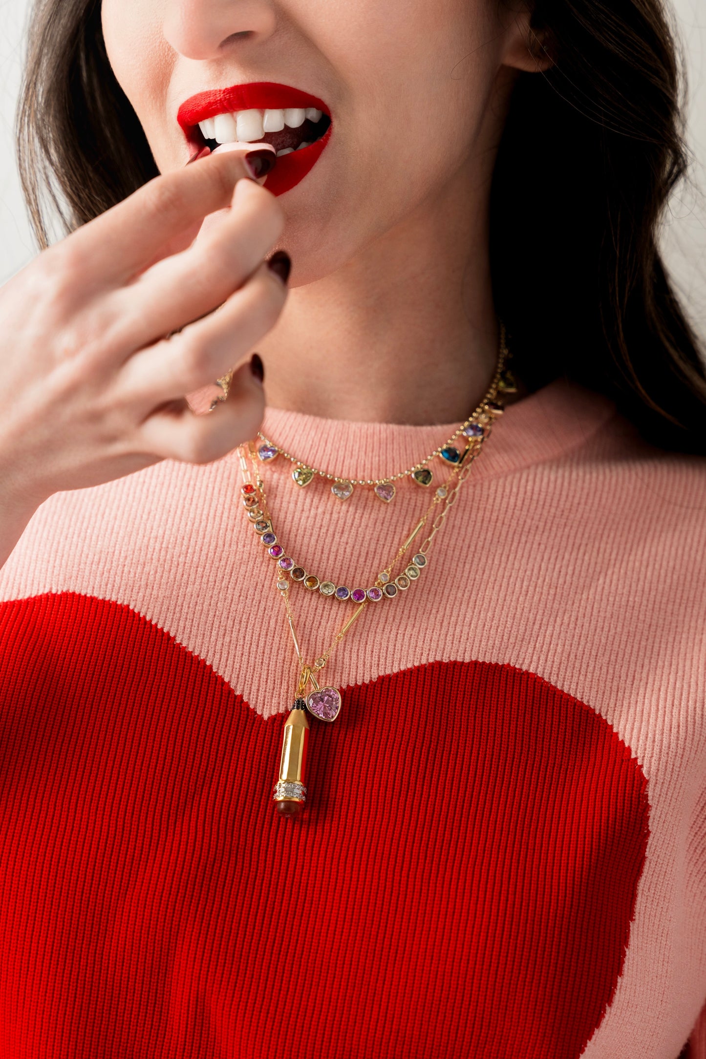 Pastel Multicolor Dangle Hearts Necklace