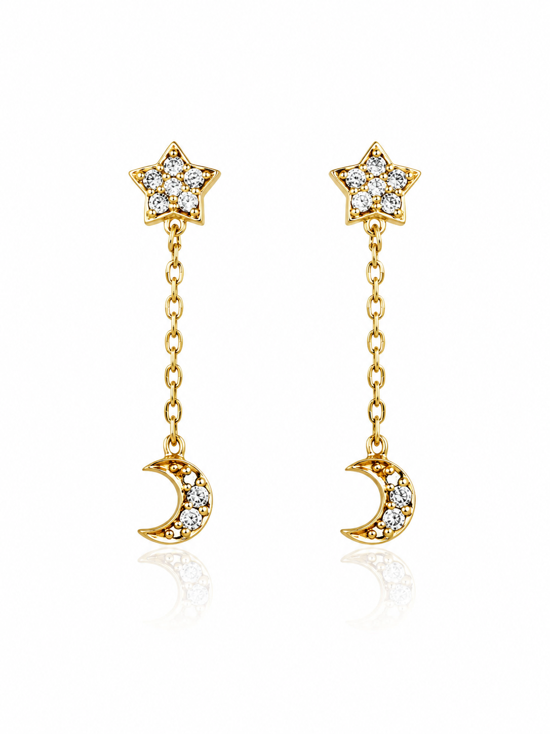 Aretes colgantes de estrella y luna