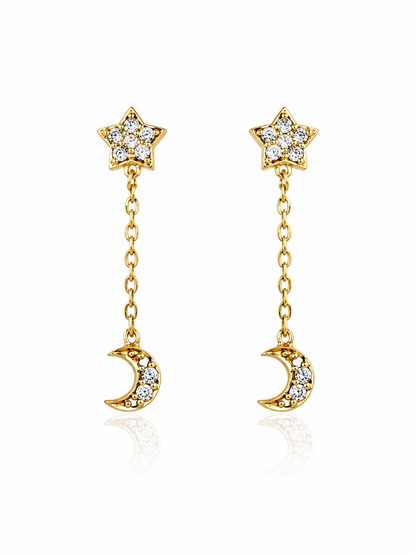 Aretes colgantes de estrella y luna