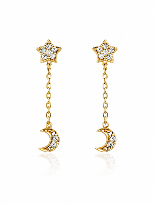Aretes colgantes de estrella y luna