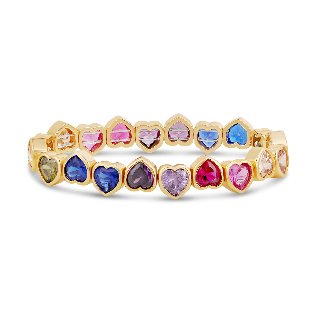 Rainbow Stretchy Bezel Heart Bracelet