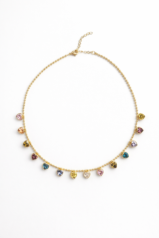 Collar de corazones colgantes multicolor pastel