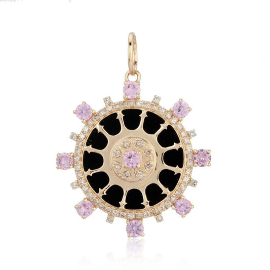 Enamel & Pink Cz Compass Charm