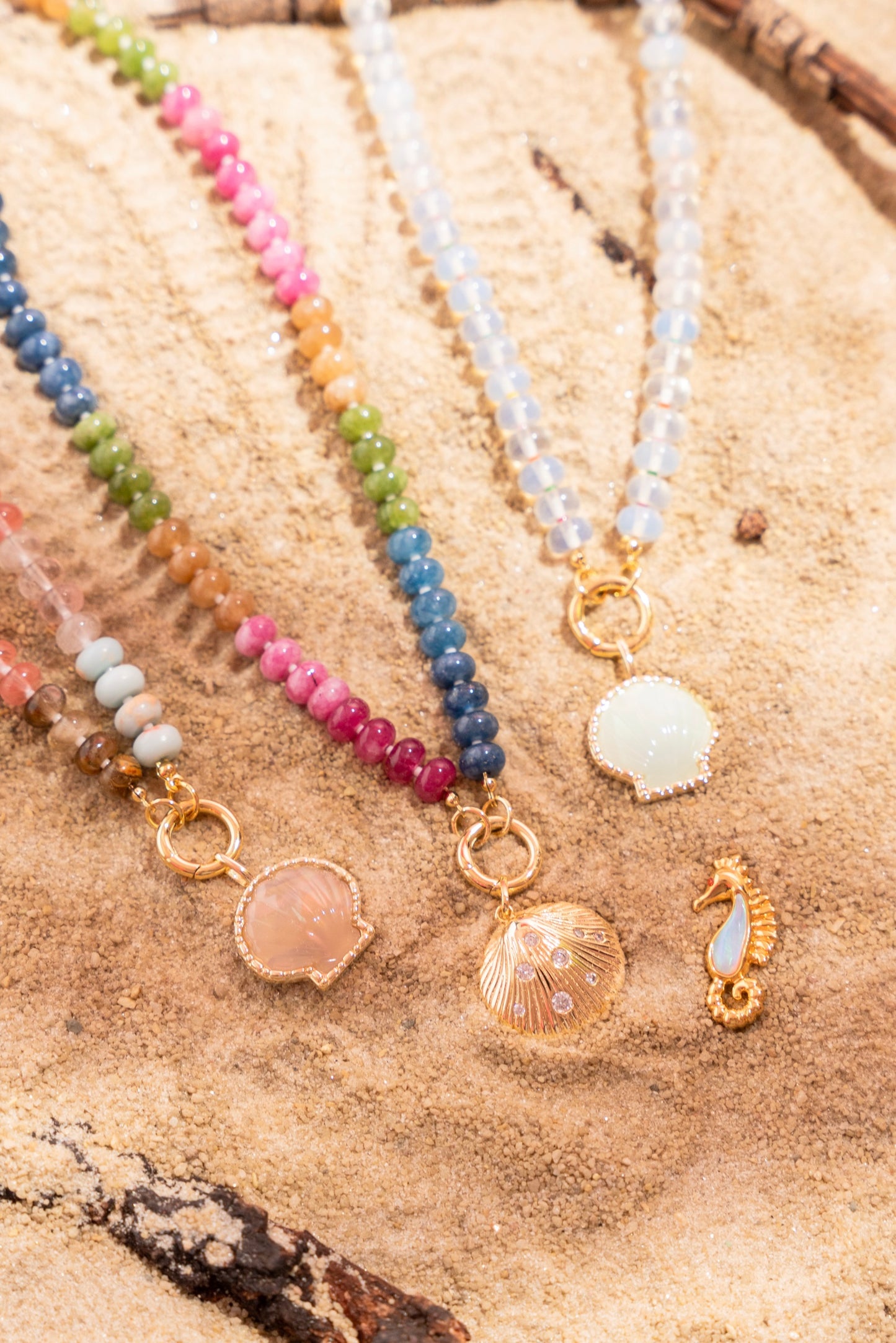 Rainbow Beaded Push Clasp Necklace