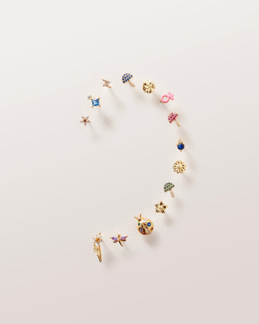 Mini pendientes con forma de hongo de zafiro