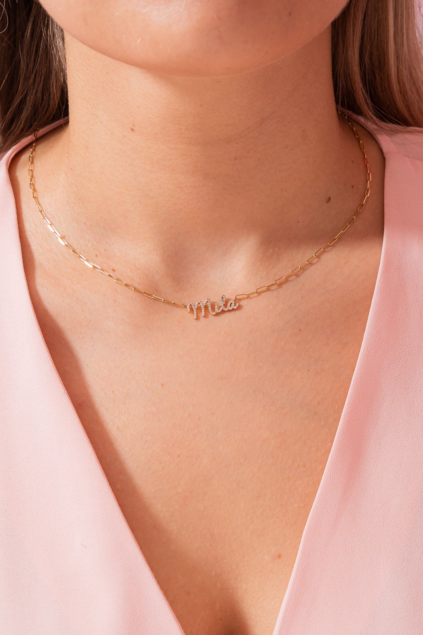 14k Gold Diamond Name Mila Necklace