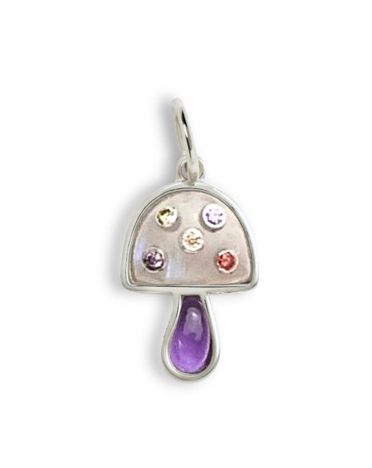 Mushroom Mini Charm - Moonstone & Amethyst