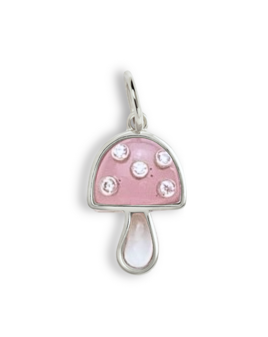 Mushroom Mini Charm - Rose & Clear Quartz