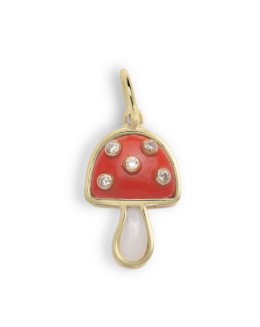 Mushroom Mini Charm - Red Coral & MOP