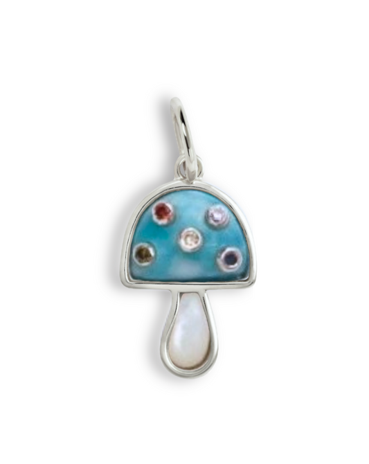 Mushroom Mini Charm - Larimar & MOP