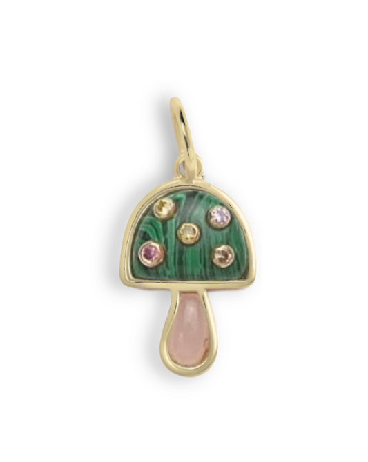 Mushroom Mini Charm - Malachite & Rose Quartz