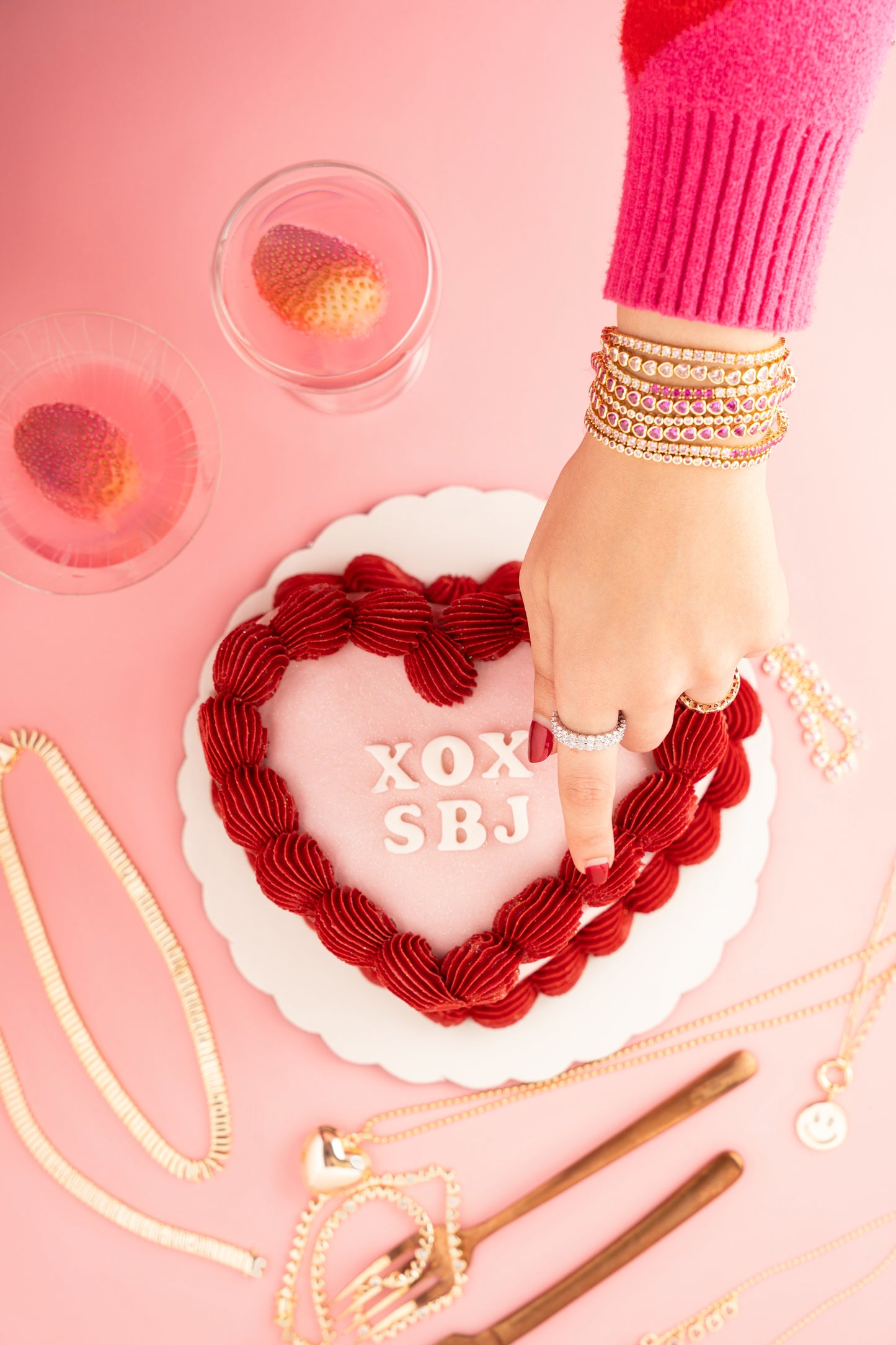 Hot Pink Bezel Heart Tennis Bracelet