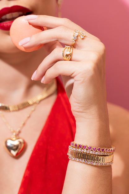 Hot Pink Bezel Heart Tennis Bracelet