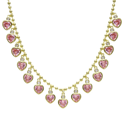 Pink Multi Dangle Hearts Chain Necklace