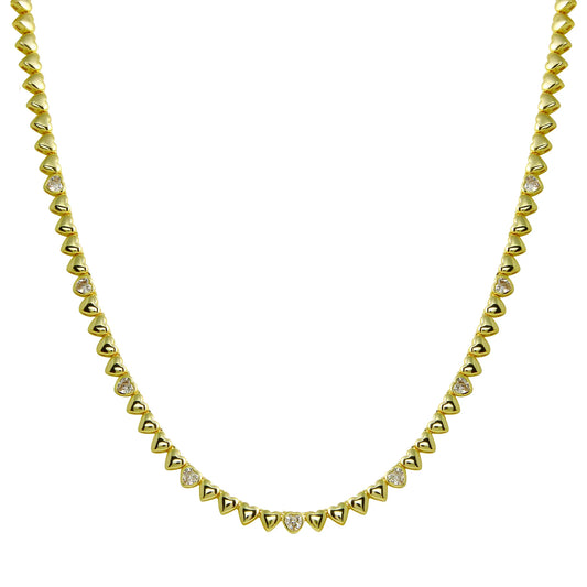 Solid & Diamond Heart Tennis Necklace