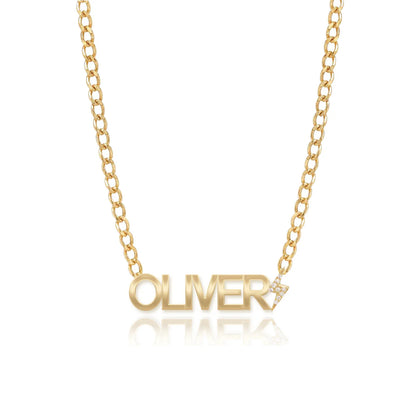 14k Gold Cutout Gold Name & Pavé Charm Necklace