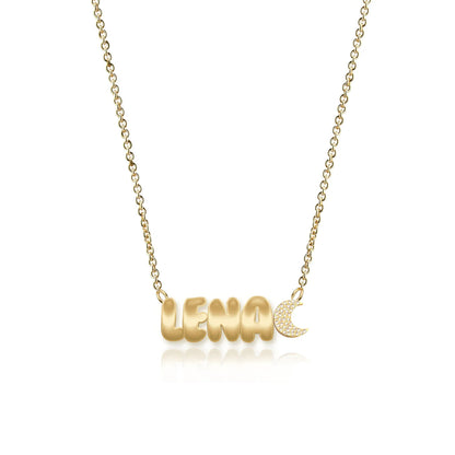 14k Gold Cutout Gold Name & Pavé Charm Necklace