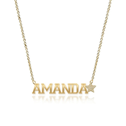 14k Gold Cutout Gold Name & Pavé Charm Necklace