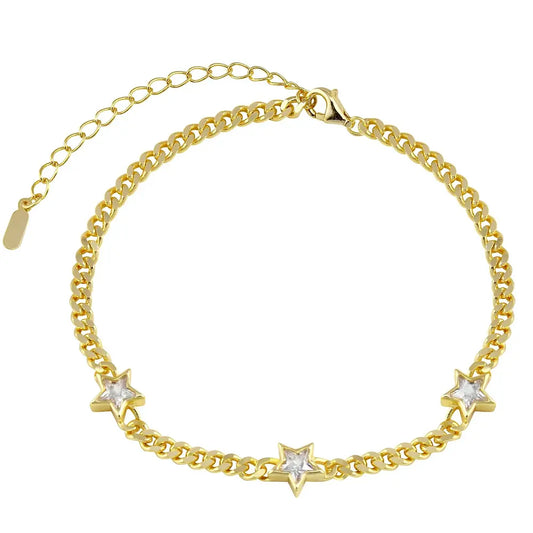 Pulsera cubana con estrellas en bisel