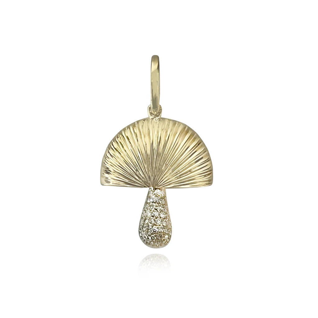 14k Gold Fluted Diamond Mushroom Charm