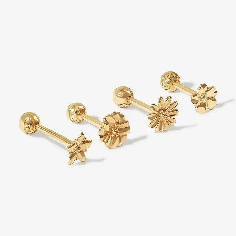 Juego de piercings con flores de primavera - Vermeil