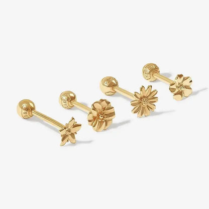 Juego de piercings con flores de primavera - Vermeil