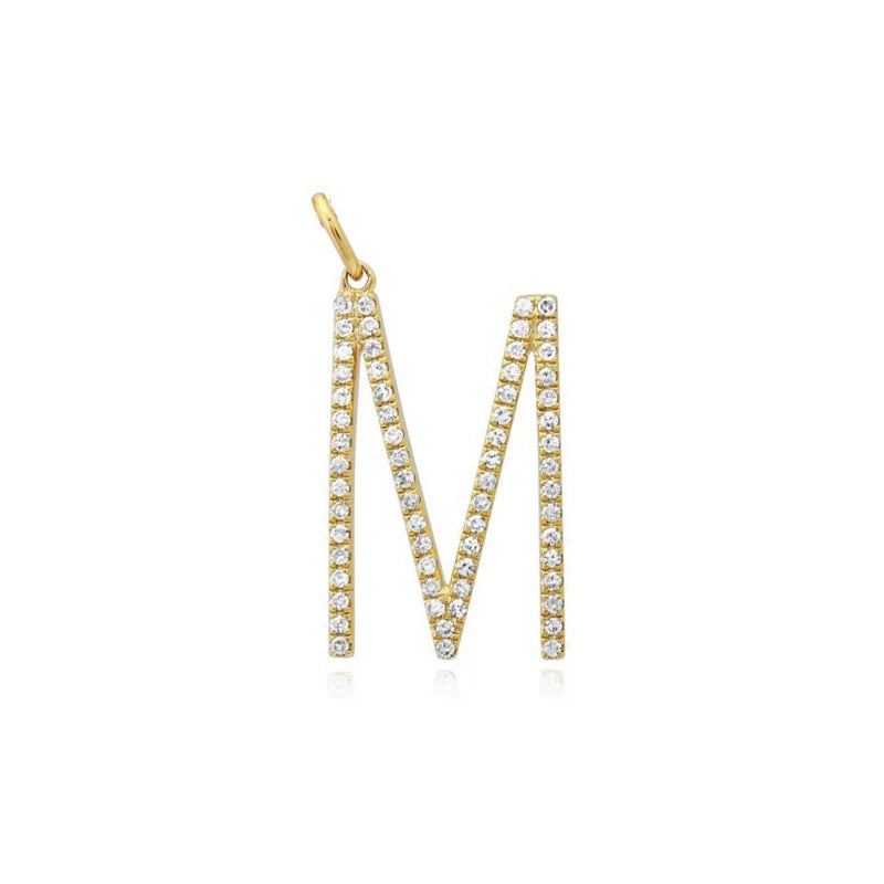 14k Gold Large Pavé Initial Charm