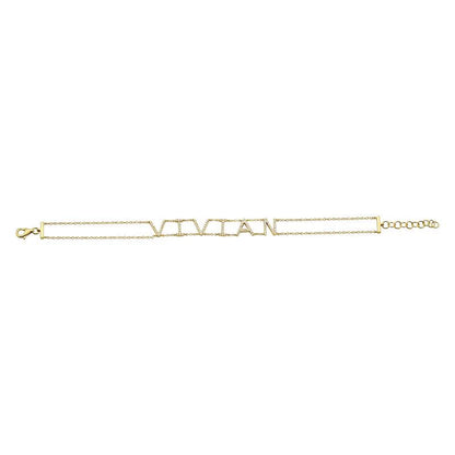 14k Gold Diamond Name Double Chain Bracelet