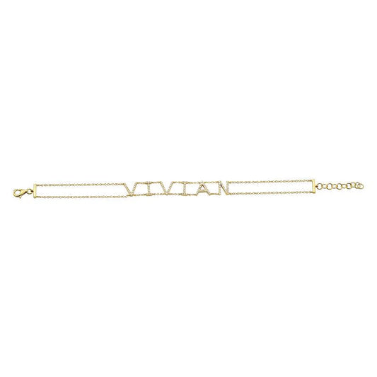 Pulsera de cadena doble con nombre y diamantes en oro de 14 k