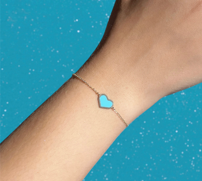 Pulsera de oro macizo de 14 k con un corazón de turquesa