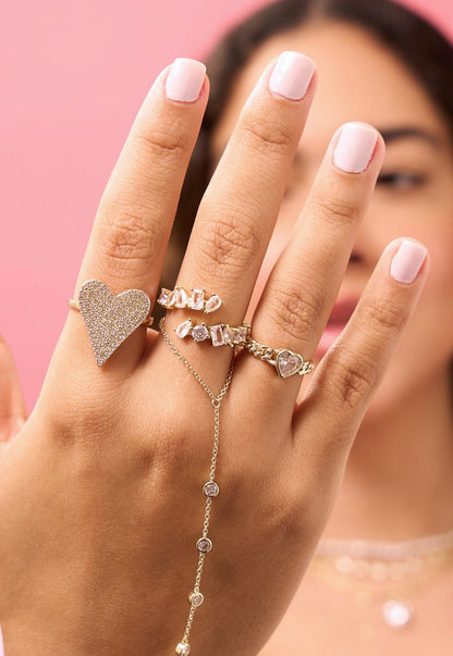 Anillo de cadena con bisel en forma de corazón