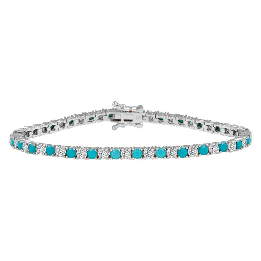 Pulsera de tenis de turquesa y diamantes de dos tonos